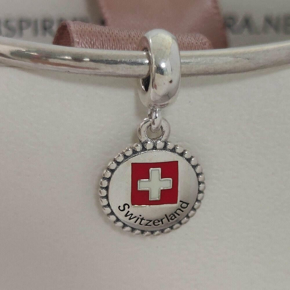 Pandora Switzerland Flag Exclusive Dangle Charm S925 Silver with box
